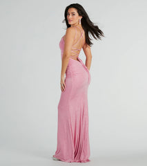 Rylie Formal Glitter Lace-Up Column Dress