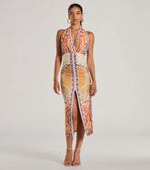 Vibrant Side Geometric Print Bodycon Midi Dress