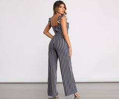 Sleeveless Ruffled Striped Jumpsuit