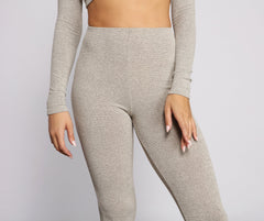 Trendy High Waist Ribbed Knit Leggings