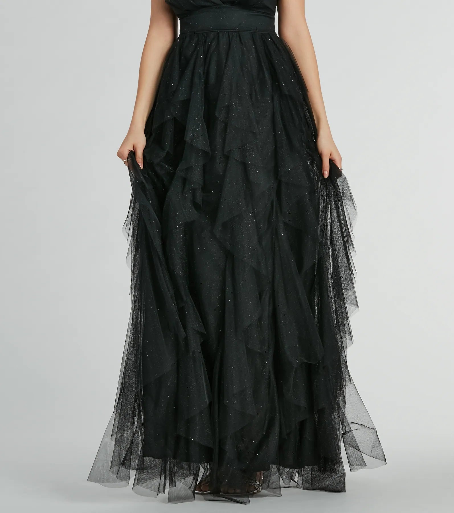 Wynonna V-Neck A-Line Ruffle Glitter Formal Dress