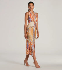 Vibrant Side Geometric Print Bodycon Midi Dress