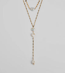 Coastal Glam Pearl Charm Lariat Necklace