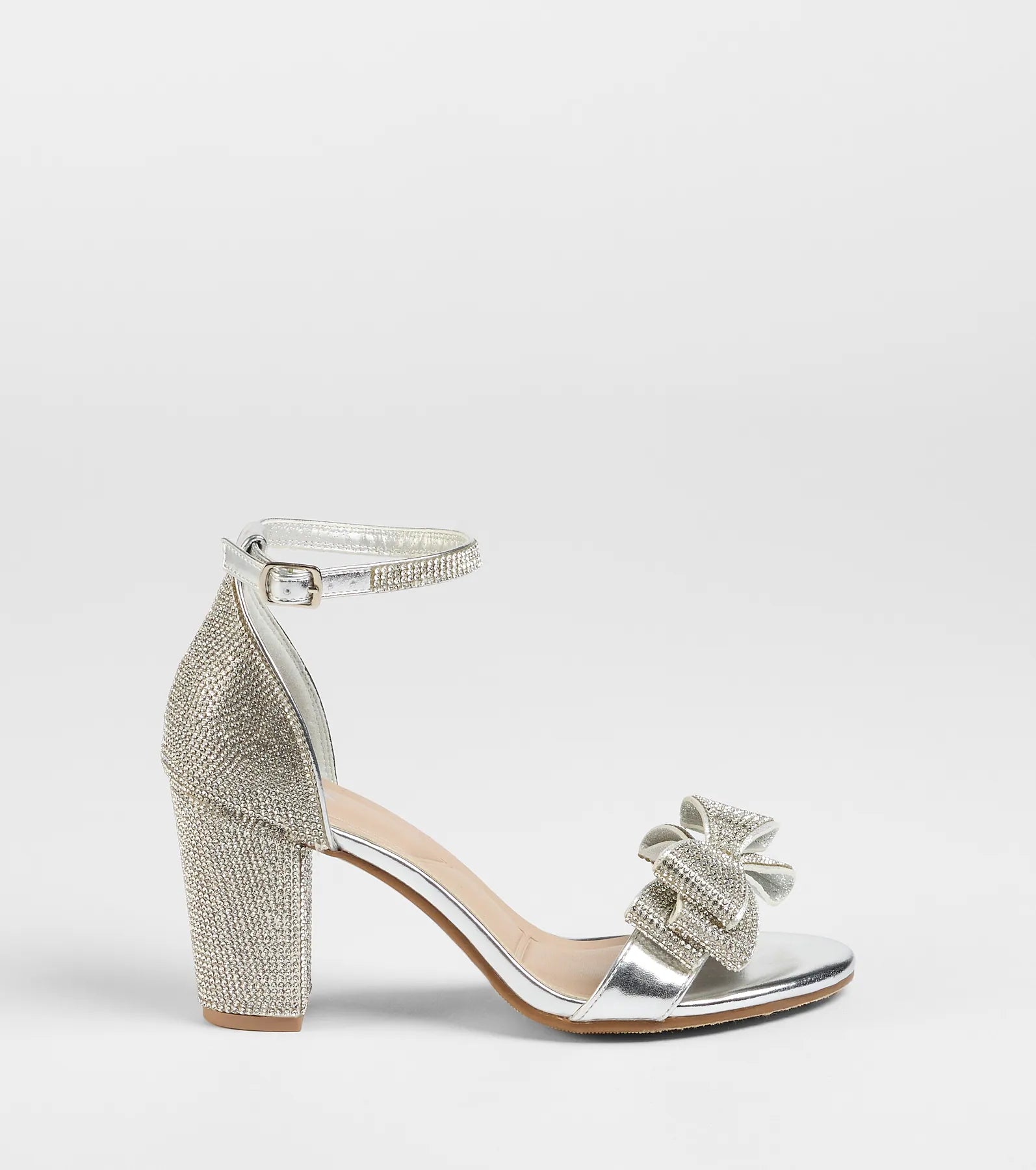 Endless Glam Rhinestone Bow Block Heels