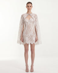 Sheer Lace Overlay Cape - White