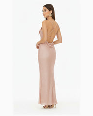 Araminta Sequined Gown with Floral Details - Blush Pink