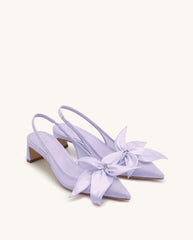 Queena Floral Appliques Slingback Pumps - Purple