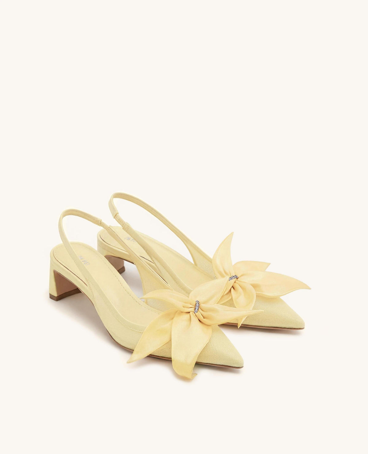 Queena Floral Appliques Slingback Pumps - Yellow