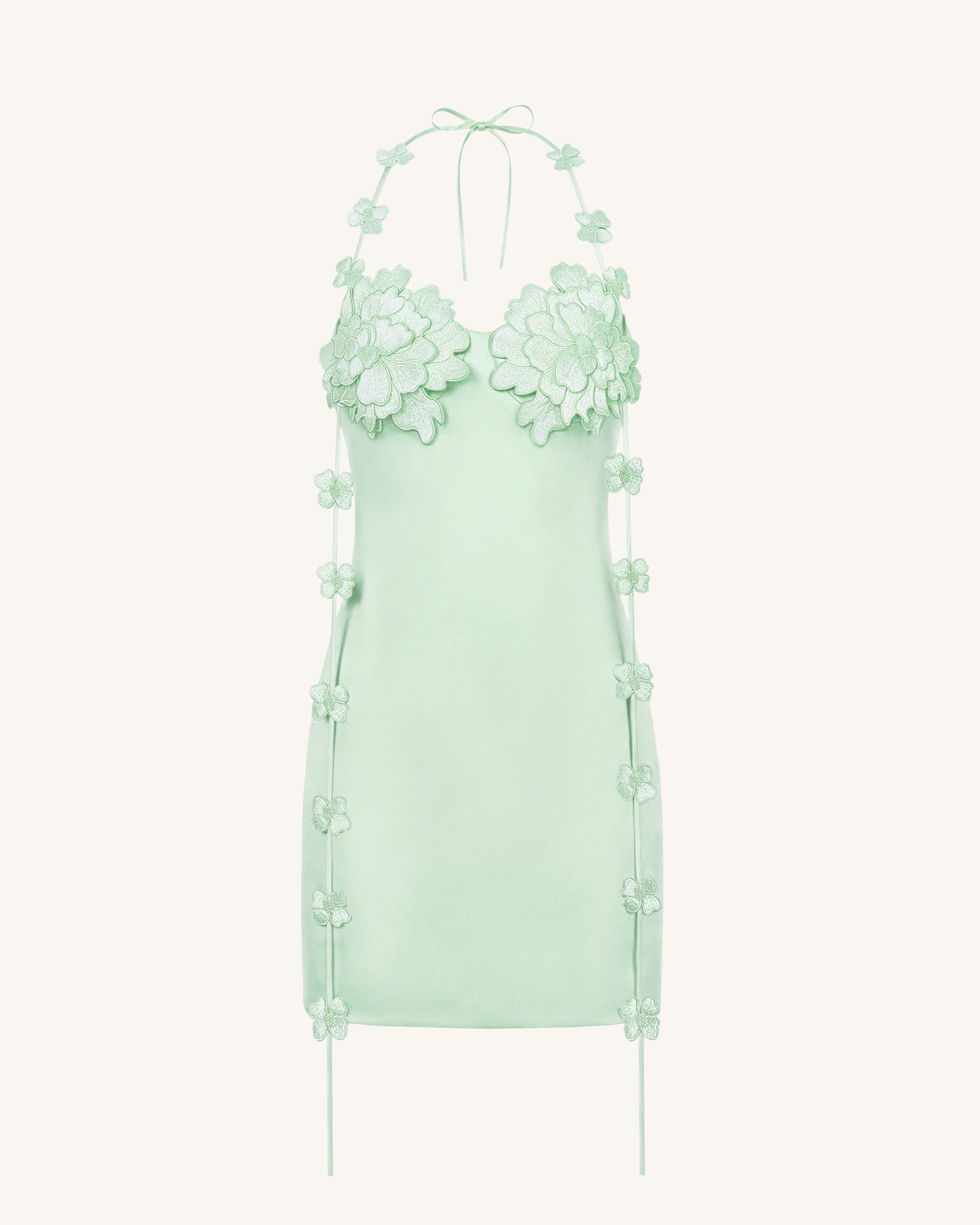 Floral Embellished Slip Mini Dress - MintGreen