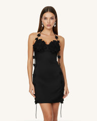 Floral Embellished Slip Mini Dress -Black