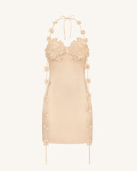 Floral Embellished Slip Mini Dress - Beige