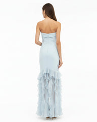 Orchid Embroidered Ruffled Strapless Maxi Dress - Light Blue