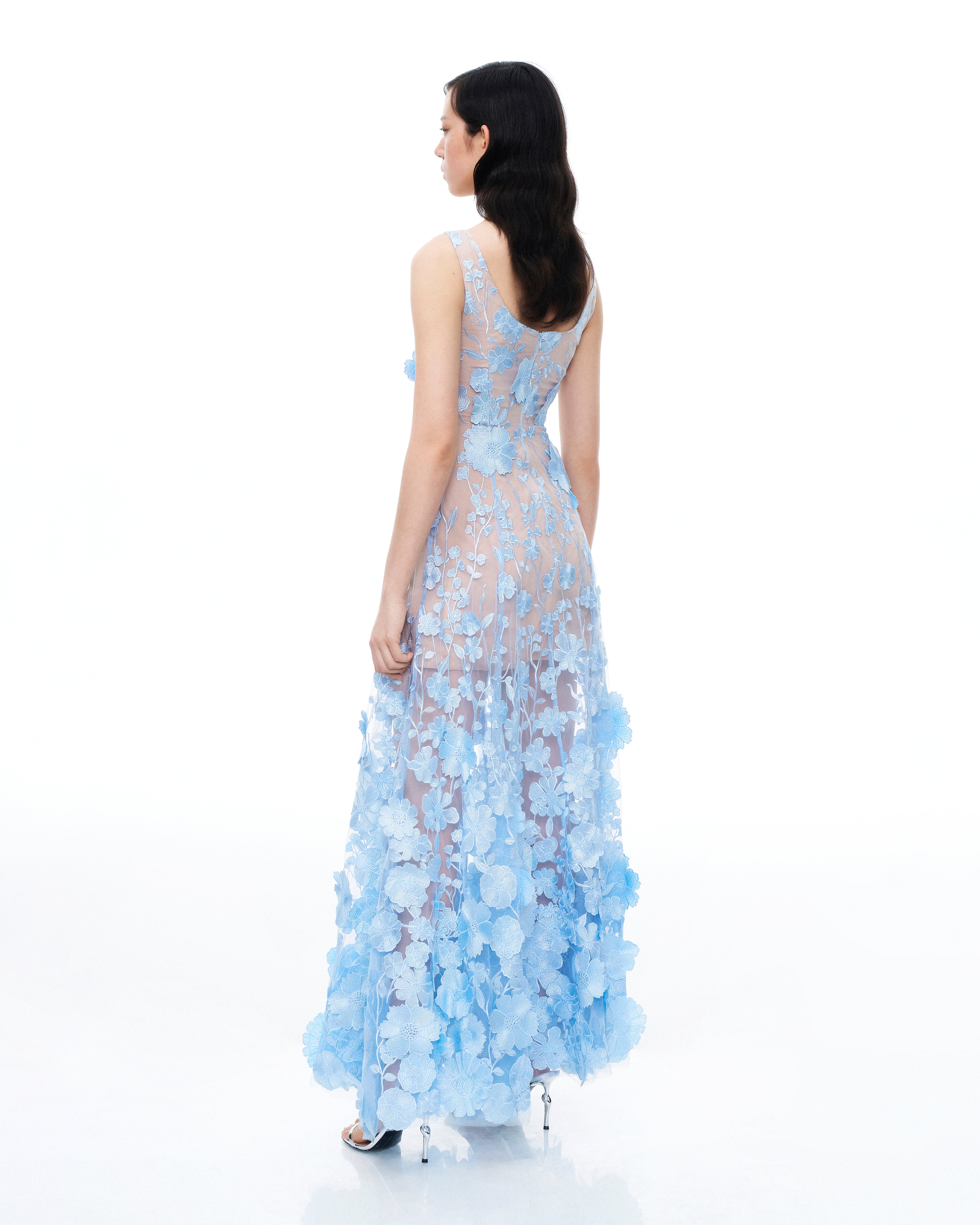 Clementine 3D Floral Embroidered Dress - Blue