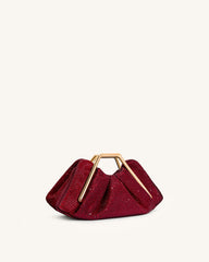 Lila Artificial Crystal Metal Frame Clutch - Red