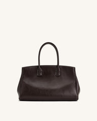 Ziva Metal Lock Decoration Tote Bag - Dark Brown