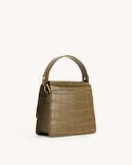 FAE Top Handle Crossbody - Dark Olive Croc