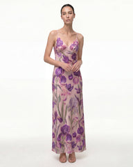 Iris Motif Satin Slip Gown- Purple Pink