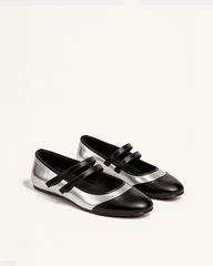 Lila Double Strap Mary Janes – Silver
